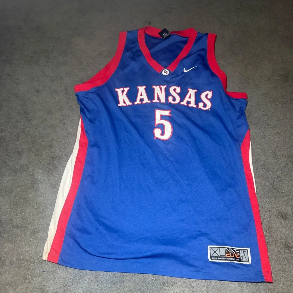 Nike Elite Kansas Jayhawks Basketball Jersey Mens XL Blue Red Number 5 NCAA